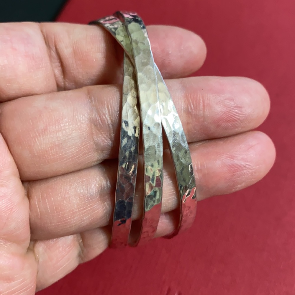 Hammeredsterling Silver Trinity Bangle Bracelet - image 7